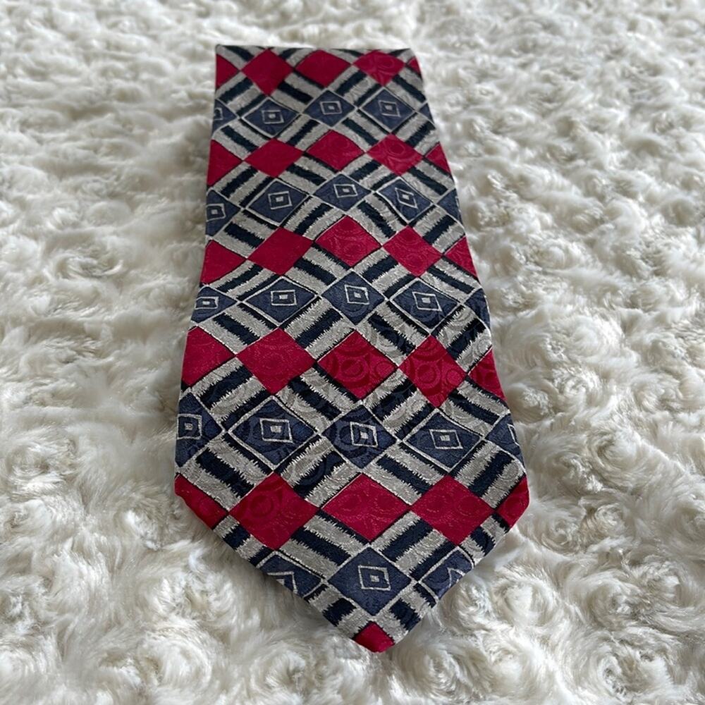 Robert Talbots Nordstrom Men’s Silk Tie Geometric Print Red Blue Made in Italy